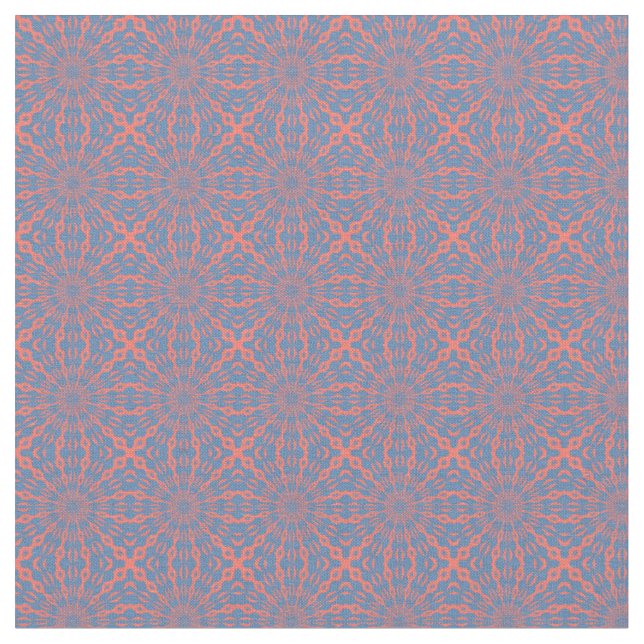 Living Coral And Pacific Blue Shapes Pattern Fabric (Close Up)