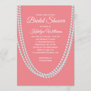 Living Coral and Pearls Bridal Shower Invitation