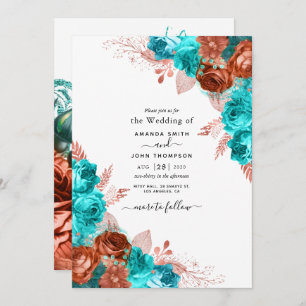 Living Coral and Teal Wedding Invitation