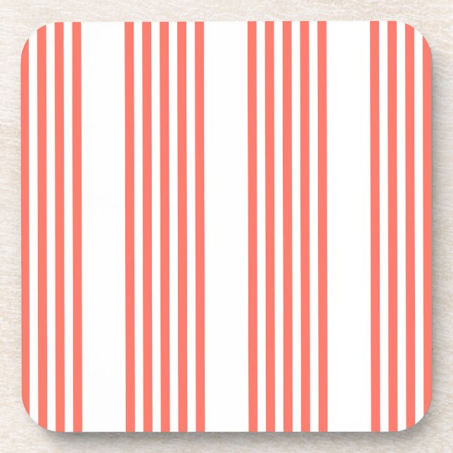 Living coral and white five stripes pattern coaster (Front)