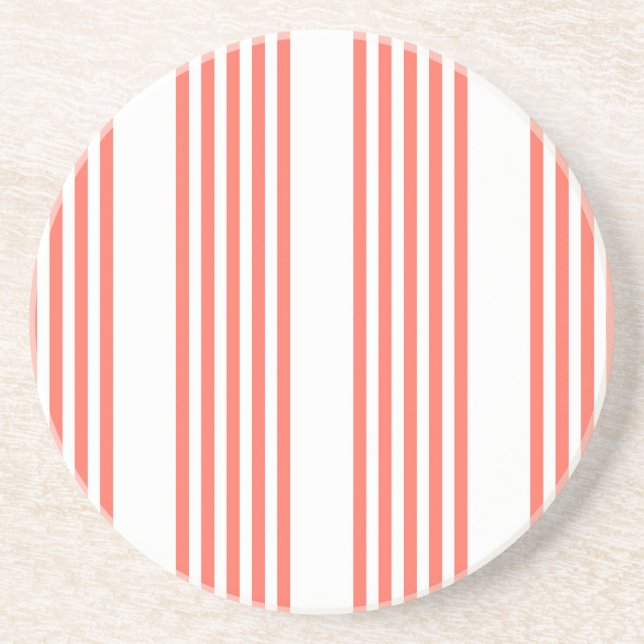 Living coral and white five stripes pattern coaster (Front)