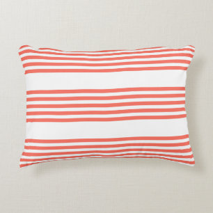 Living coral and white five stripes pattern decorative cushion