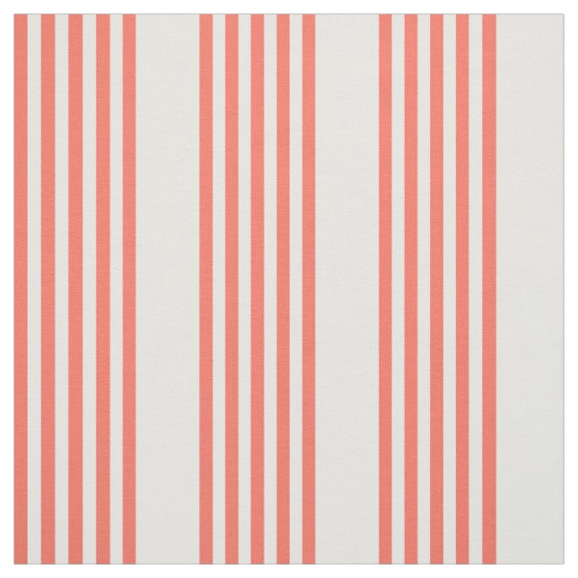 Living coral and white five stripes pattern fabric (Swatch)