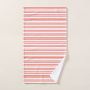 Living coral and white five stripes pattern hand towel
