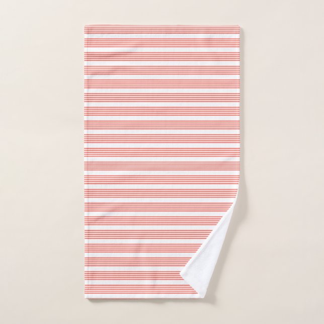 Living coral and white five stripes pattern hand towel (Hand Towel)