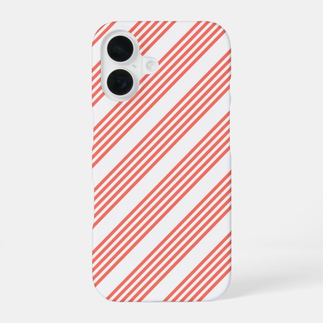 Living coral and white five stripes pattern iPhone 16 case (Back)