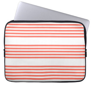 Living coral and white five stripes pattern laptop sleeve