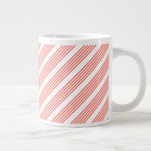 Living coral and white five stripes pattern large coffee mug