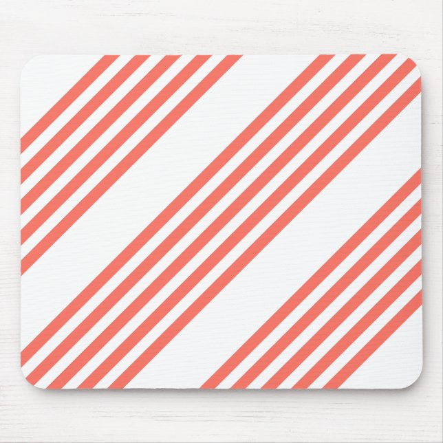 Living coral and white five stripes pattern mouse mat (Front)