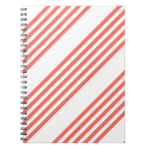 Living coral and white five stripes pattern notebook