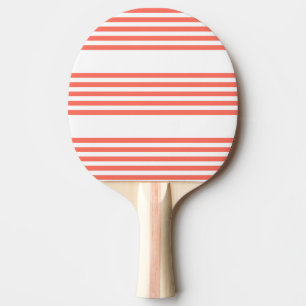 Living coral and white five stripes pattern ping pong paddle
