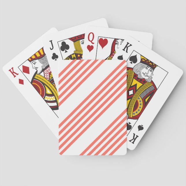 Living coral and white five stripes pattern playing cards (Back)