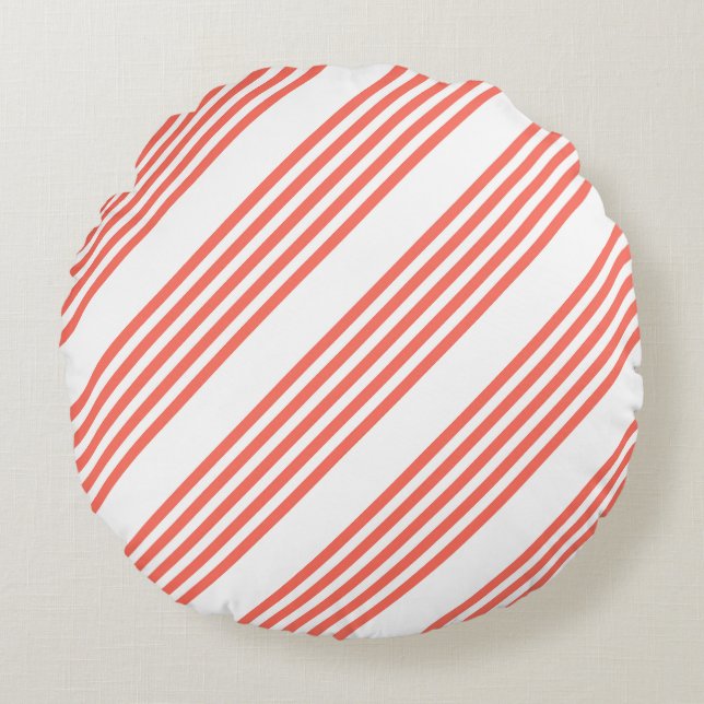 Living coral and white five stripes pattern round cushion (Front)