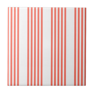 Living coral and white five stripes pattern tile