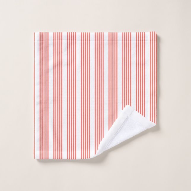 Living coral and white five stripes pattern wash cloth (Wash Cloth)