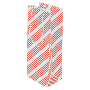 Living coral and white five stripes pattern wine gift bag