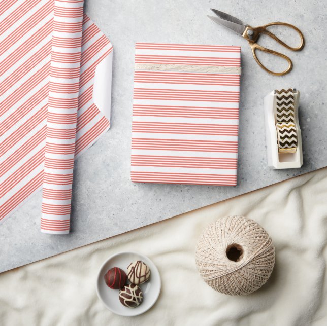 Living coral and white five stripes pattern wrapping paper (Crafts)