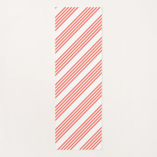 Living coral and white five stripes pattern yoga mat