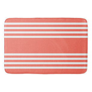 Living coral and white four stripes pattern bath mat