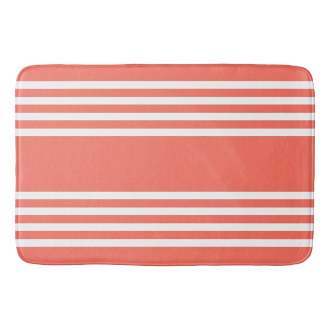Living coral and white four stripes pattern bath mat (Front)
