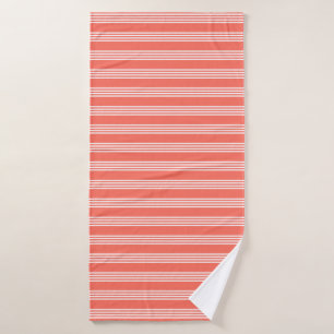 Living coral and white four stripes pattern bath towel
