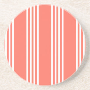 Living coral and white four stripes pattern coaster