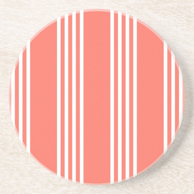 Living coral and white four stripes pattern coaster (Front)