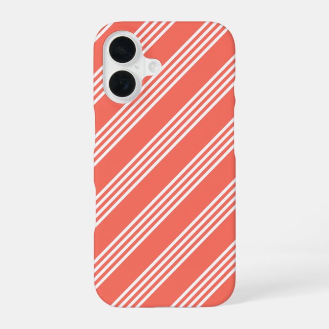 Living coral and white four stripes pattern iPhone 16 case (Back)