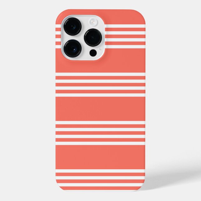 Living coral and white four stripes pattern iPhone case (Back)
