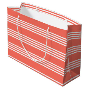 Living coral and white four stripes pattern large gift bag