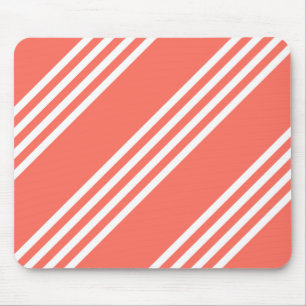 Living coral and white four stripes pattern mouse mat