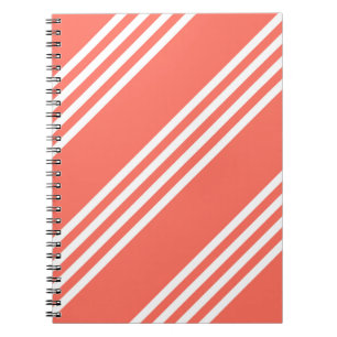 Living coral and white four stripes pattern notebook