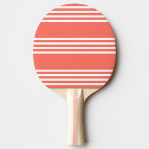 Living coral and white four stripes pattern ping pong paddle