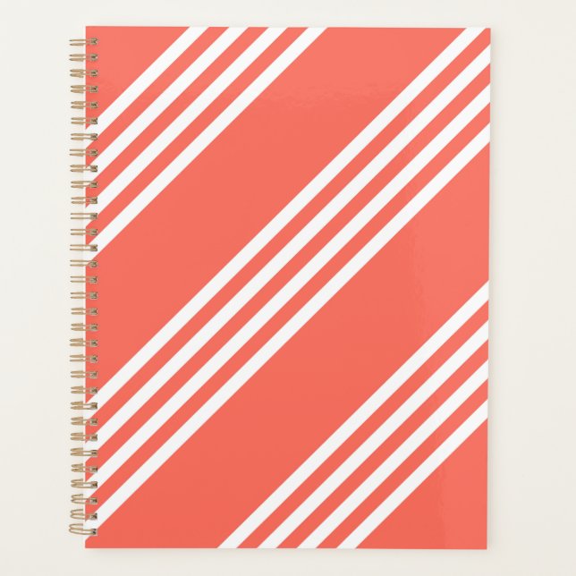 Living coral and white four stripes pattern planner (Front)