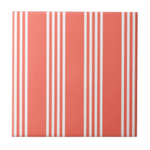 Living coral and white four stripes pattern tile
