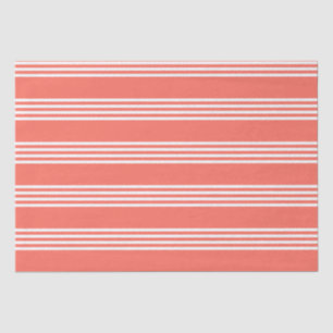 Living coral and white four stripes pattern tissue paper