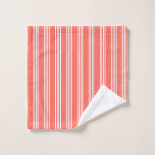 Living coral and white four stripes pattern wash cloth