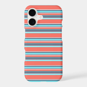 Living coral, blue and grey stripes