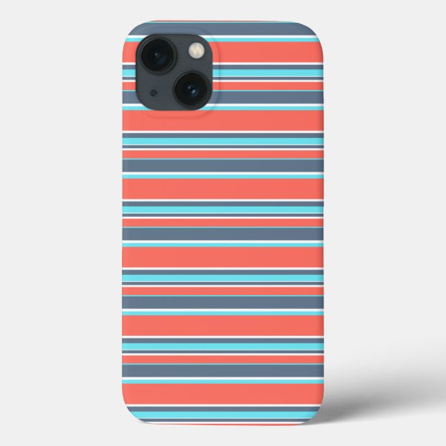 Living coral, blue and grey stripes Case-Mate iPho iPhone Case (Back)