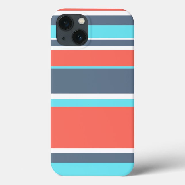 Living coral, blue and grey stripes Case-Mate iPho iPhone Case (Back)