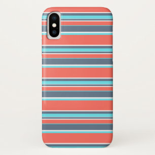 Living coral, blue and grey stripes iPhone x case