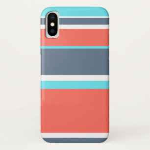Living coral, blue and grey stripes iPhone x case