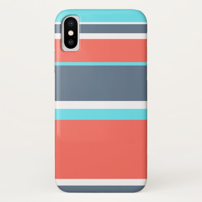 Living coral, blue and grey stripes Case-Mate iPhone case (Back)