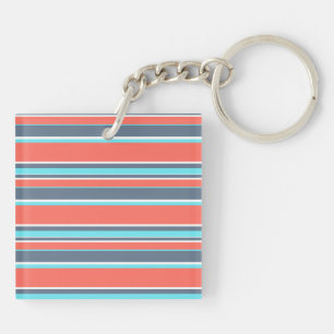 Living coral, blue and grey stripes key ring