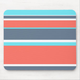 Living coral, blue and grey stripes mouse mat