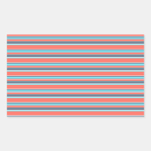 Living coral, blue and grey stripes rectangular sticker