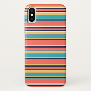Living coral, blue and yellow stripes iPhone x case