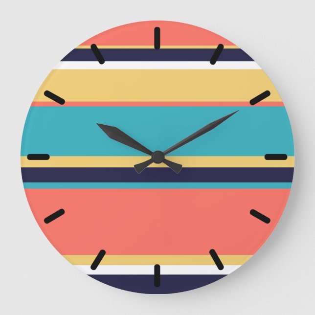 Living coral, blue and yellow stripes large clock (Front)
