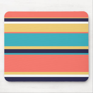 Living coral, blue and yellow stripes mouse mat