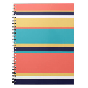 Living coral, blue and yellow stripes notebook